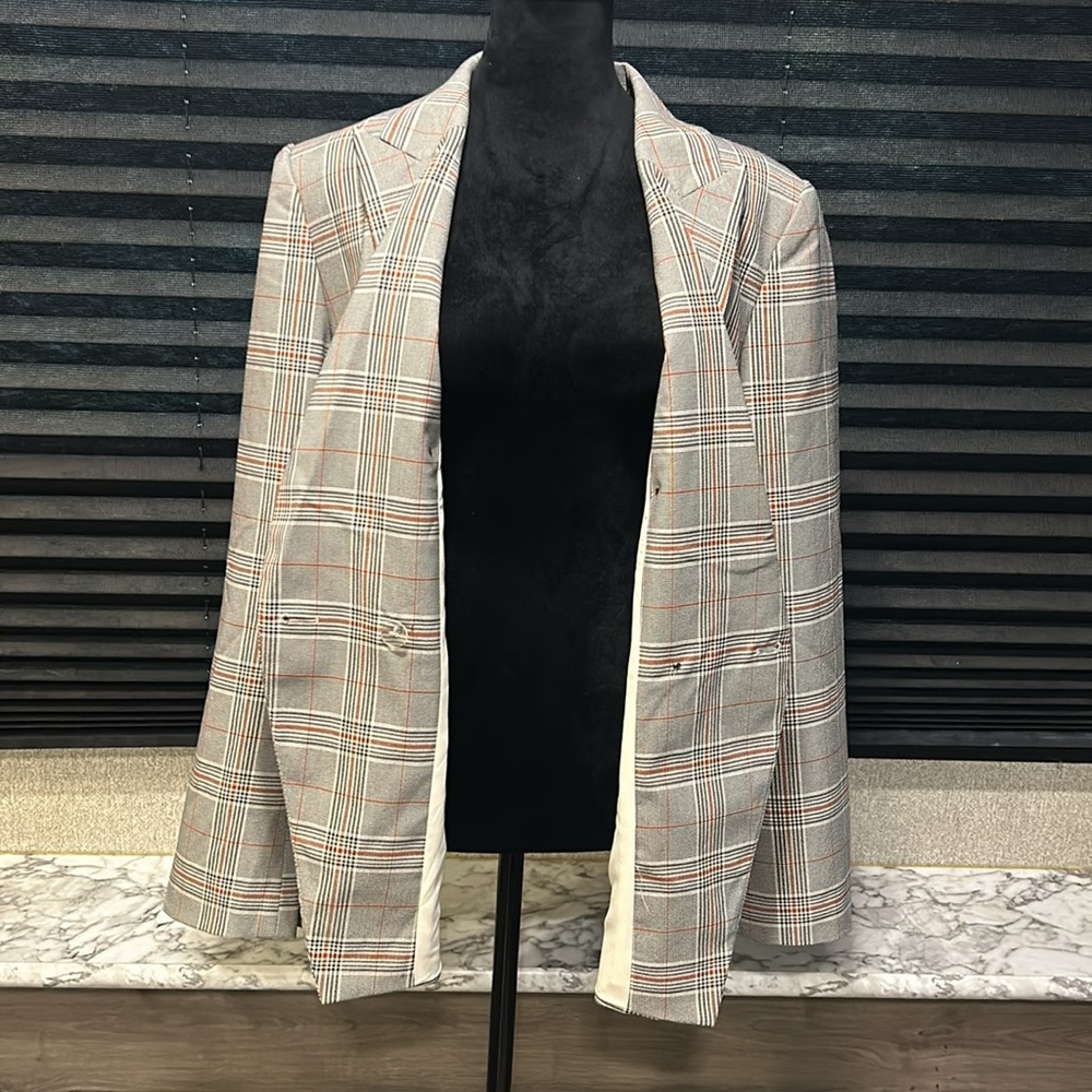 LOFT Women’s Cream Black & Rust Plaid Double Breasted Blazer Size 10 NWT - Picture 5 of 7